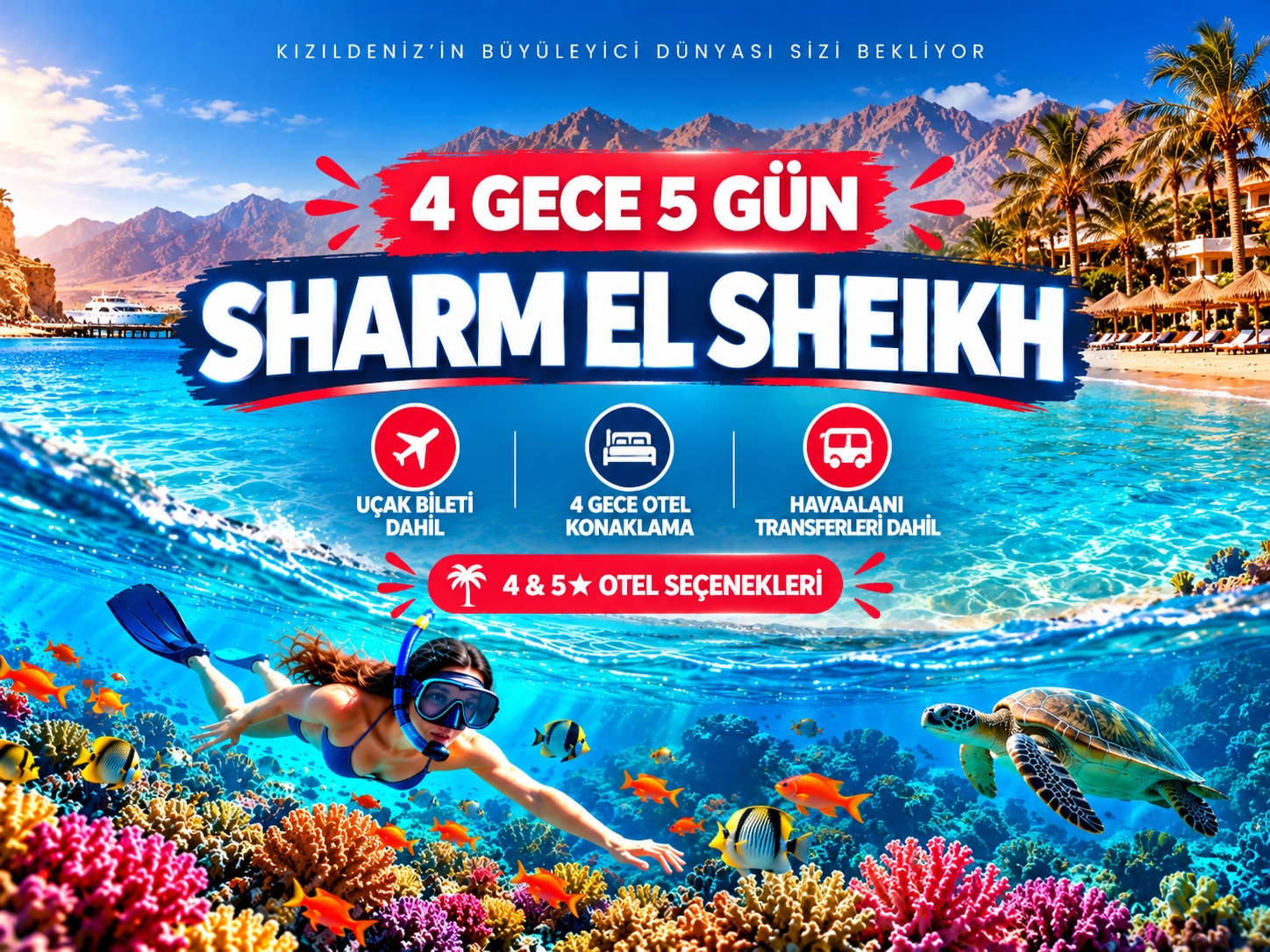 Sharm El Sheikh Çöl ve Mercanların Keşfi Turu 4 Gece Konaklamalı